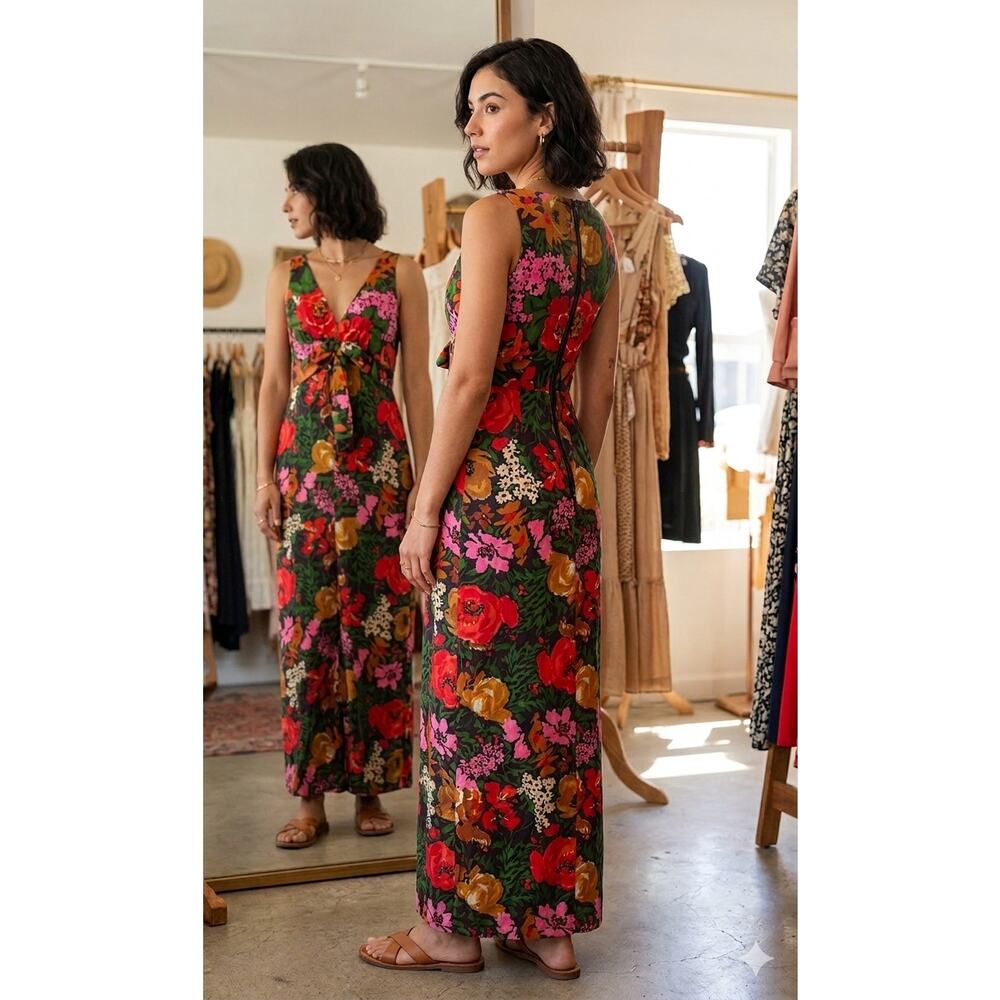 VTG 90s California Concepts Floral Maxi Dress Knot Front Boho Whimsigoth 8 / XXS